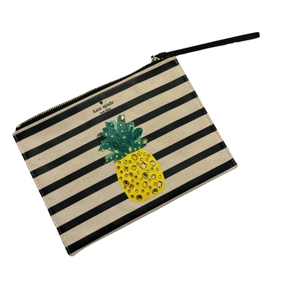Kate spade by the pool pineapple jeweled striped wristlet wallet clutch NWOT - Picture 1 of 8